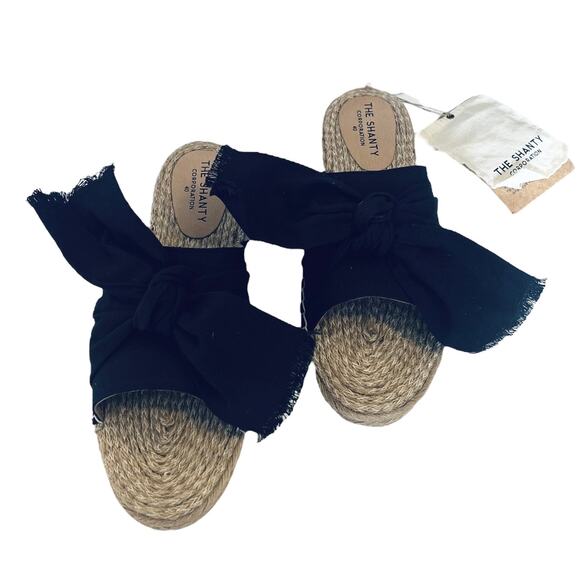 NEW Shanty SHACK SLIDES Women's Slip On SHOES 40, US 9 Black Linen Bow Sandals! - Picture 9 of 9